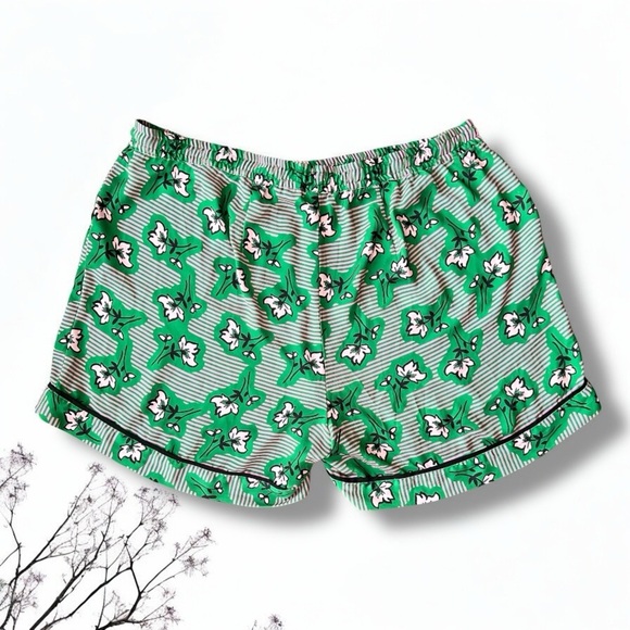 Eloquii Plus Size Green and Pink Striped Floral Shorts - Picture 3 of 9